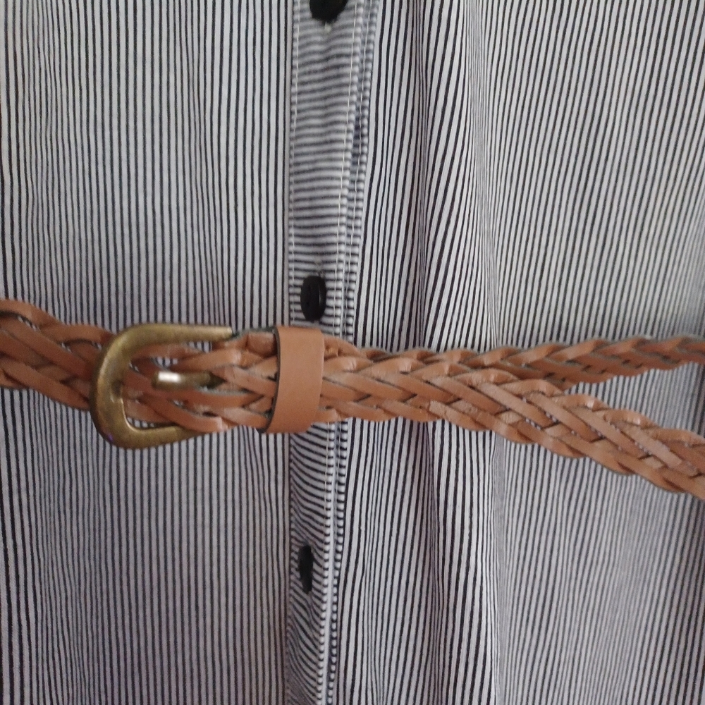Passport Womens Size XL Gray Striped Shirt Dress with Reversible Brown/Gray Belt - Picture 4 of 9